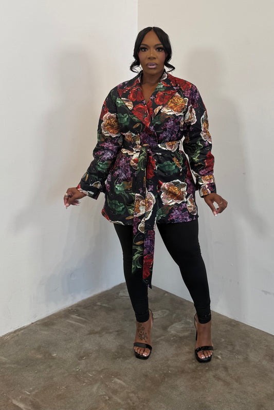 Belted Blazer (Roses)