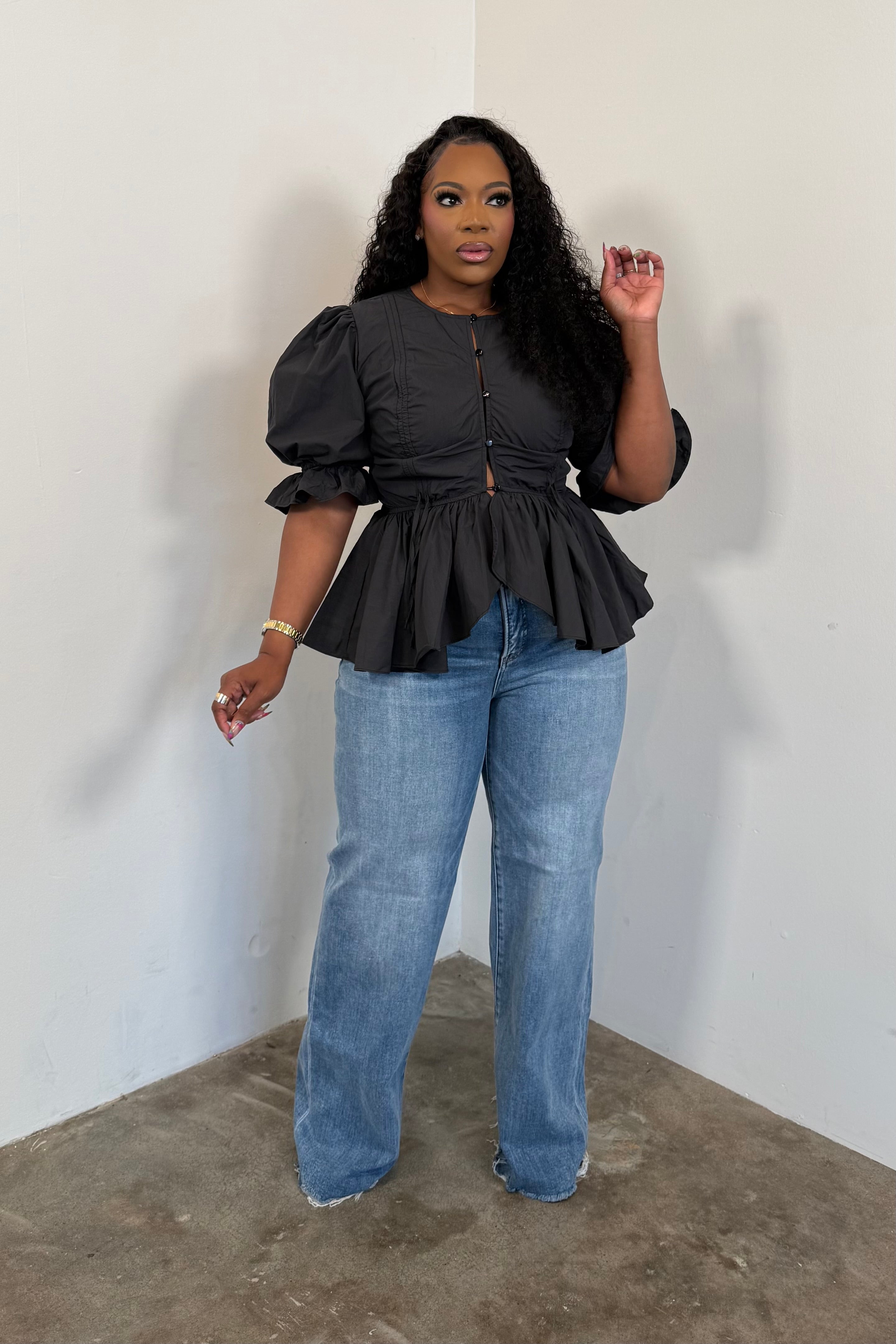 The Couture Peplum Top (Black) – I'MarE Boutique