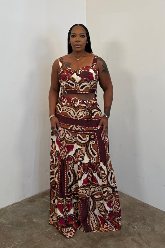 Wanderlust Skirt Set (Burgundy)