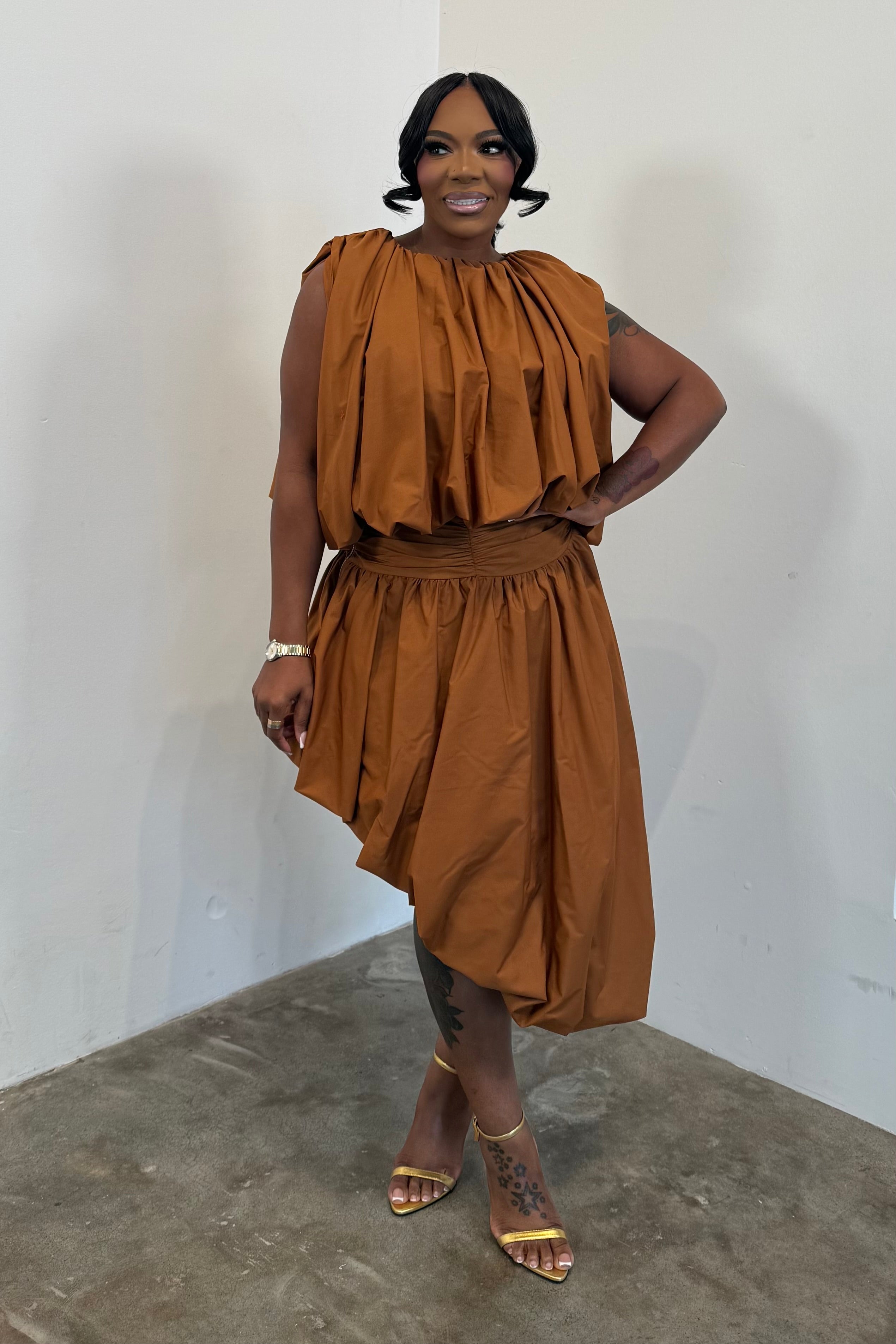 Draped In Grace Skirt Set (Clay)