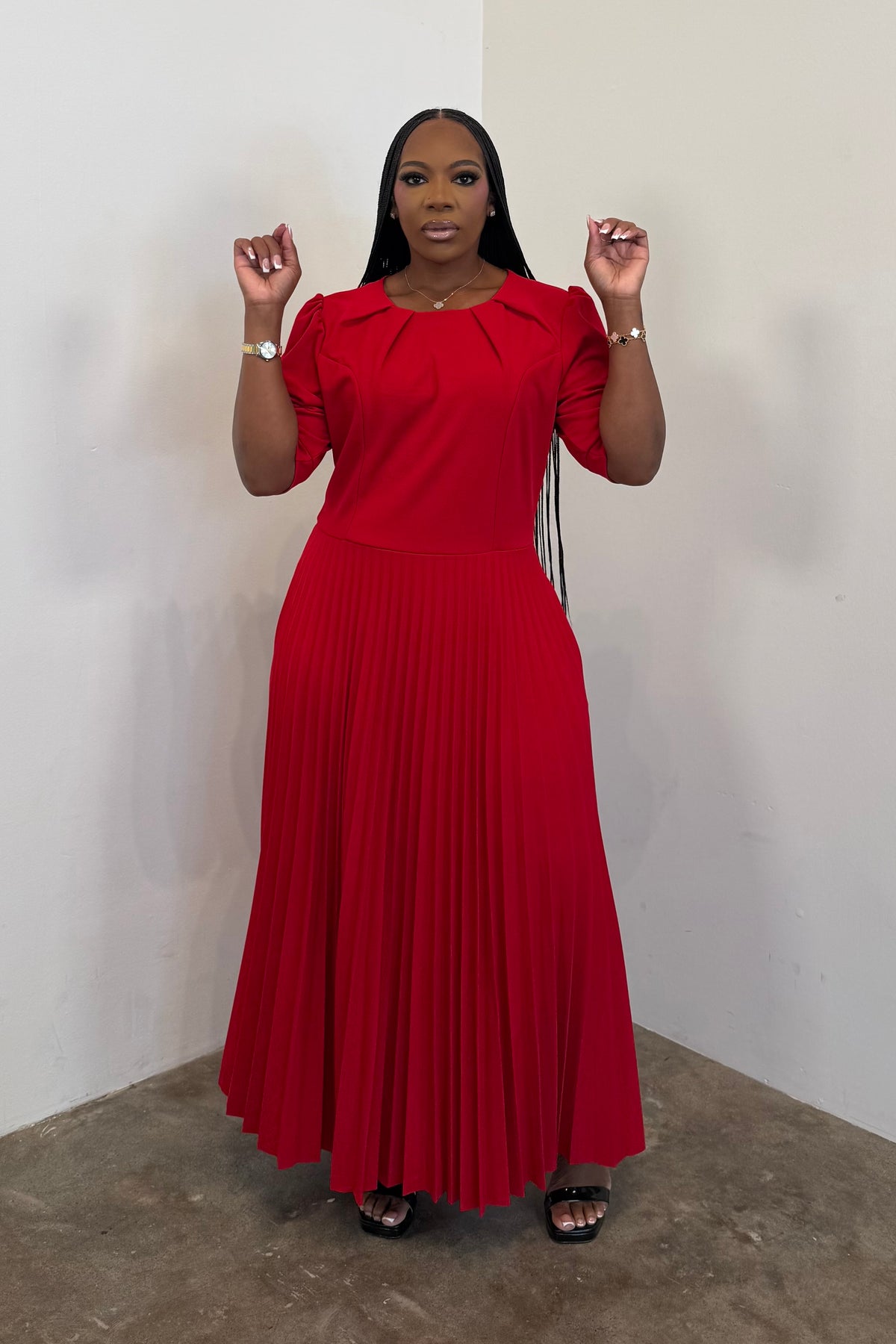 Pleated Grace Dress (Red)