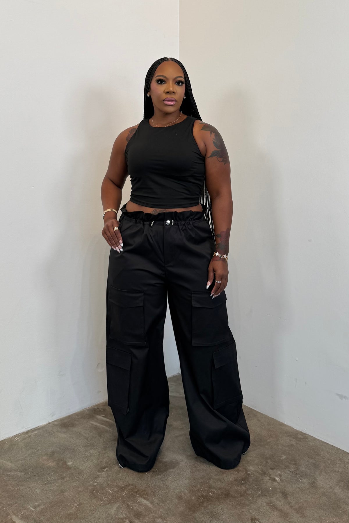 Paper Bag Cargo Pants (Black)