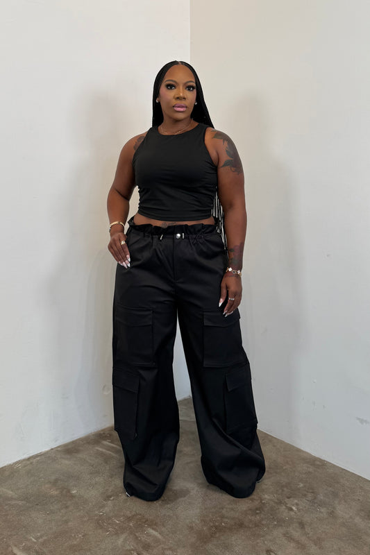 Paper Bag Cargo Pants (Black)