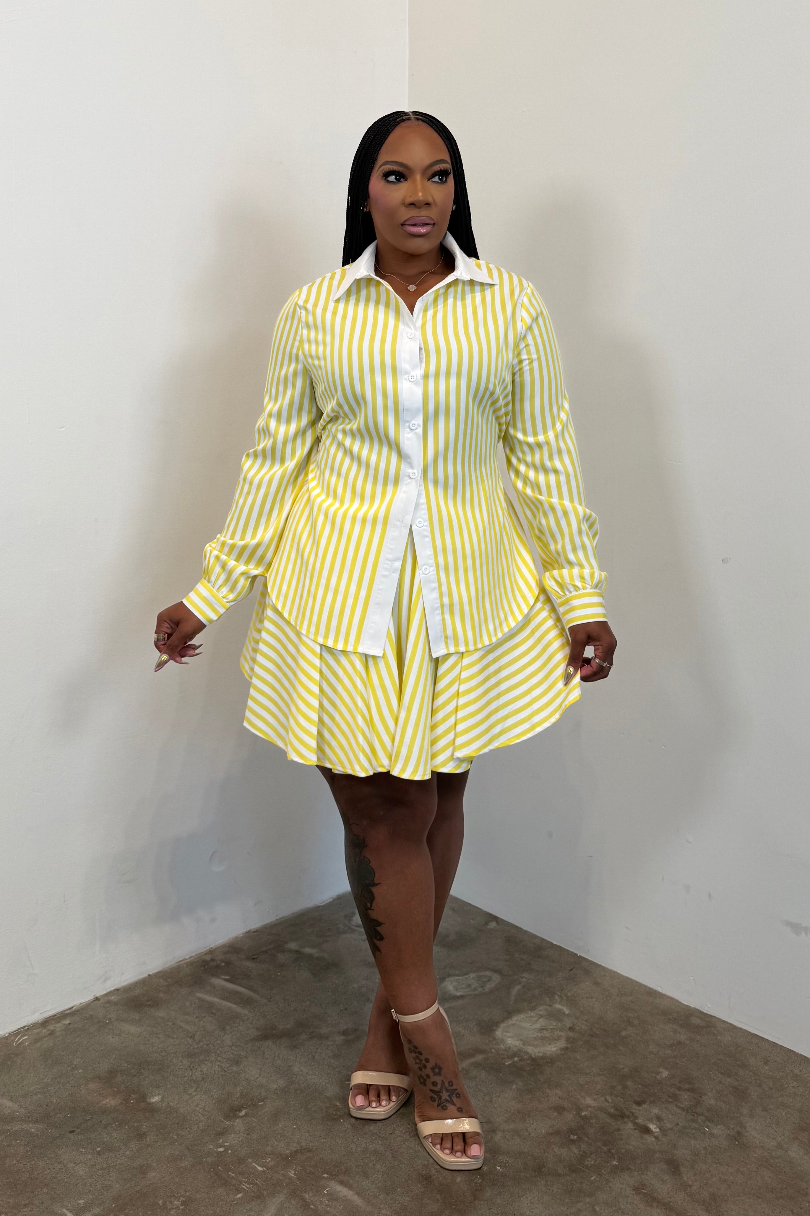 Coastal Club Skirt Set (Yellow Pinstripe)