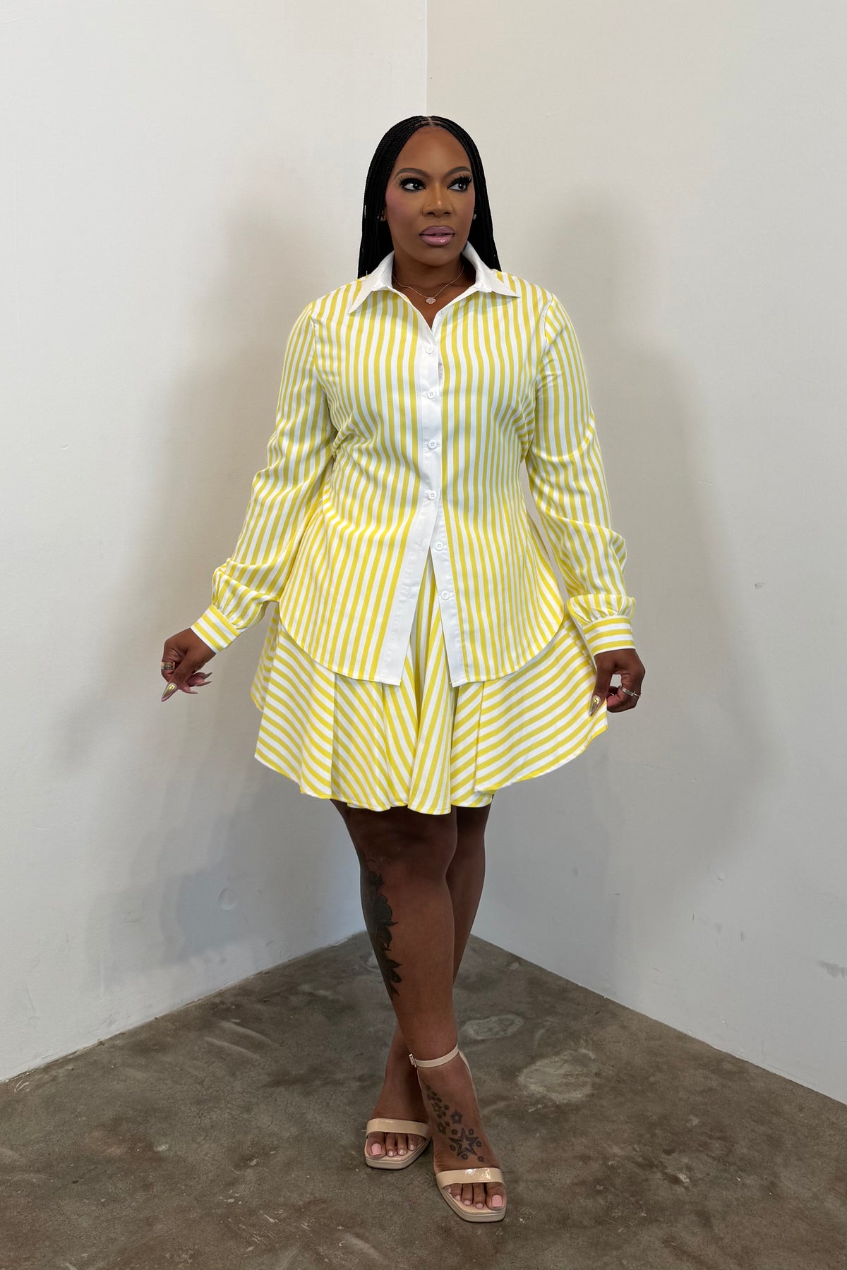 Coastal Club Skirt Set (Yellow Pinstripe)