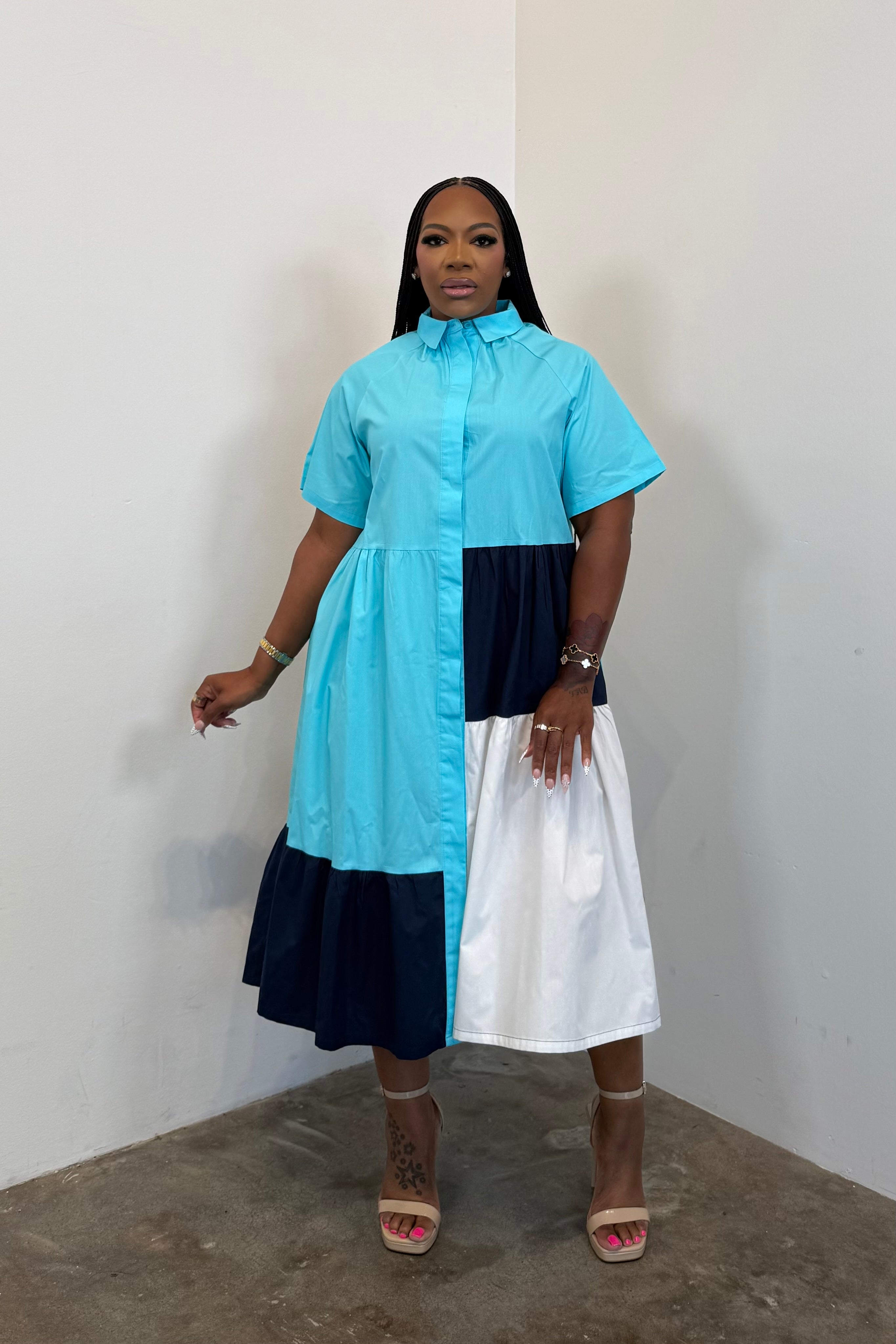Bold Contrast Dress 5262 (Blue)