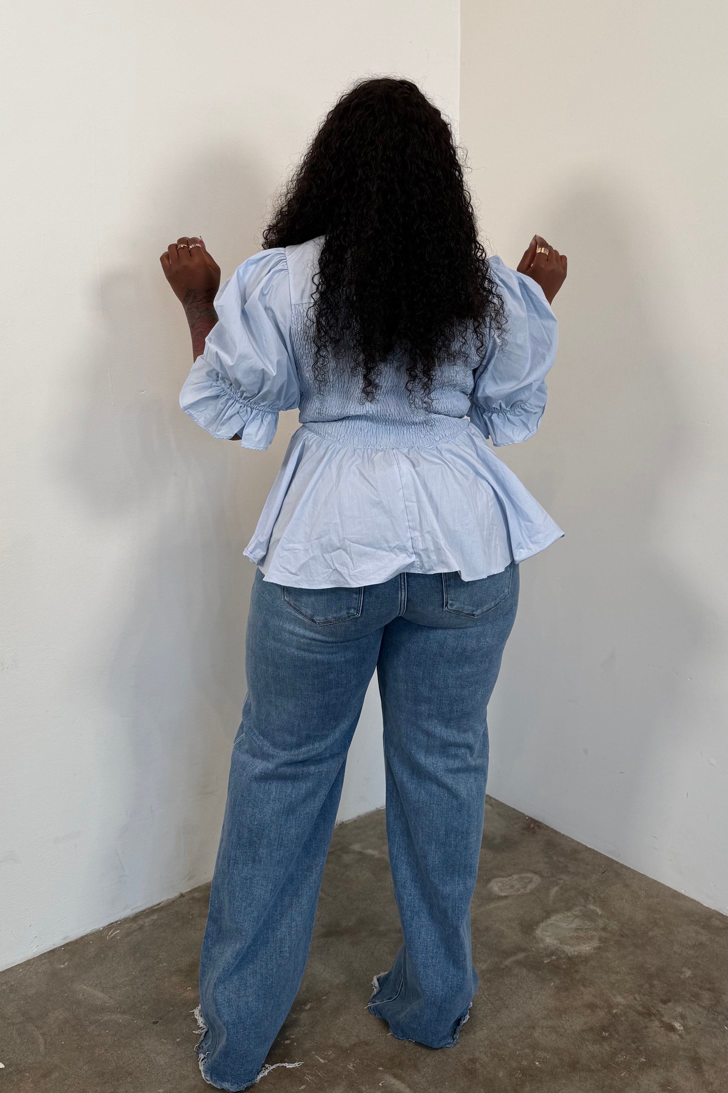 The Couture Peplum Top (Lt Blue) – I'MarE Boutique