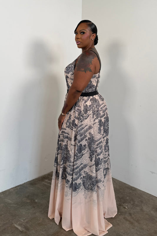 Château Maxi Dress Dress (Taupe & Black)