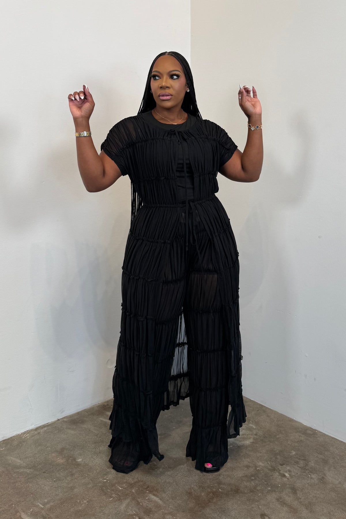 Pleated Paradise Duster (Black)