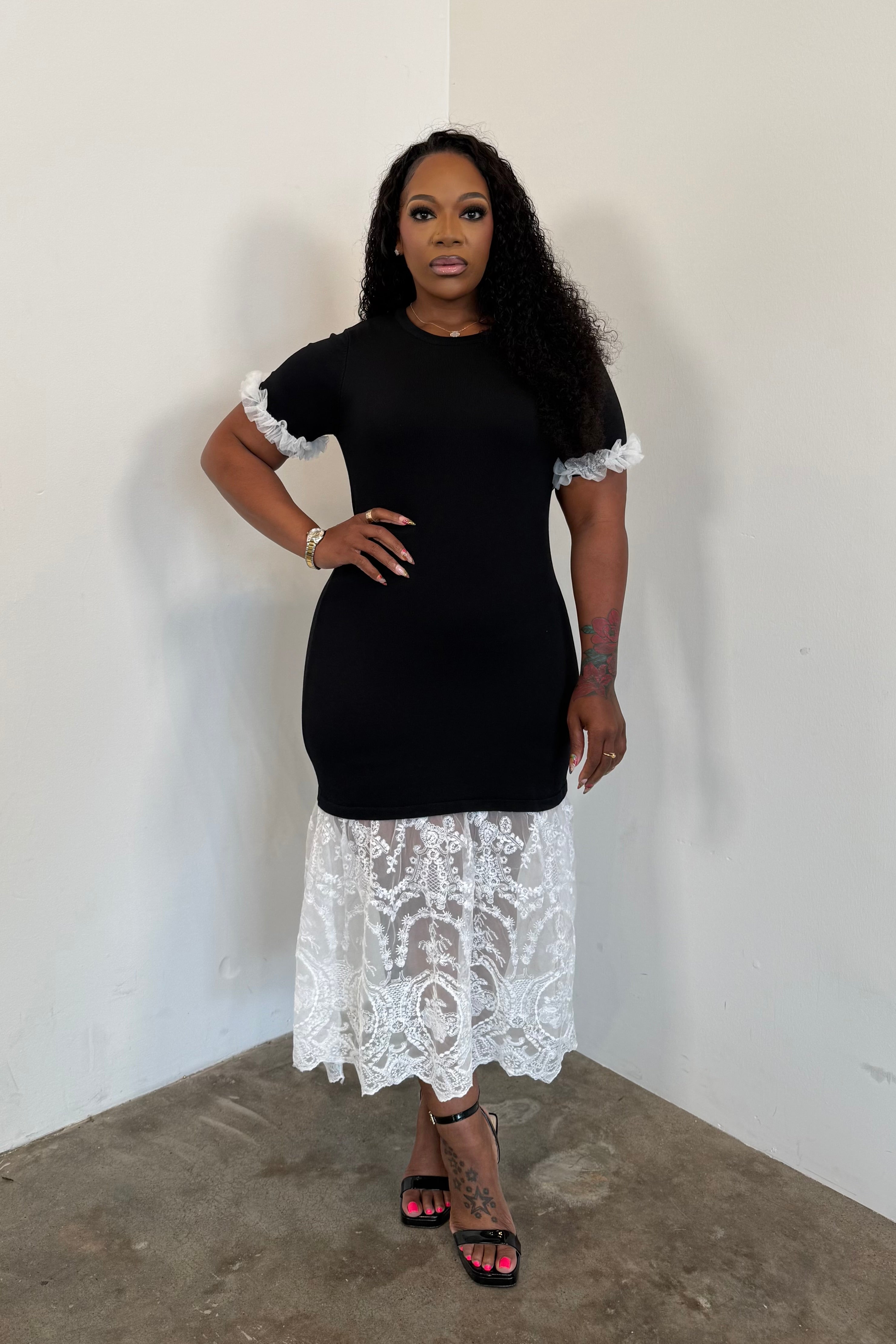 Midnight Lace Dress (Black) 5035 – I'MarE Boutique