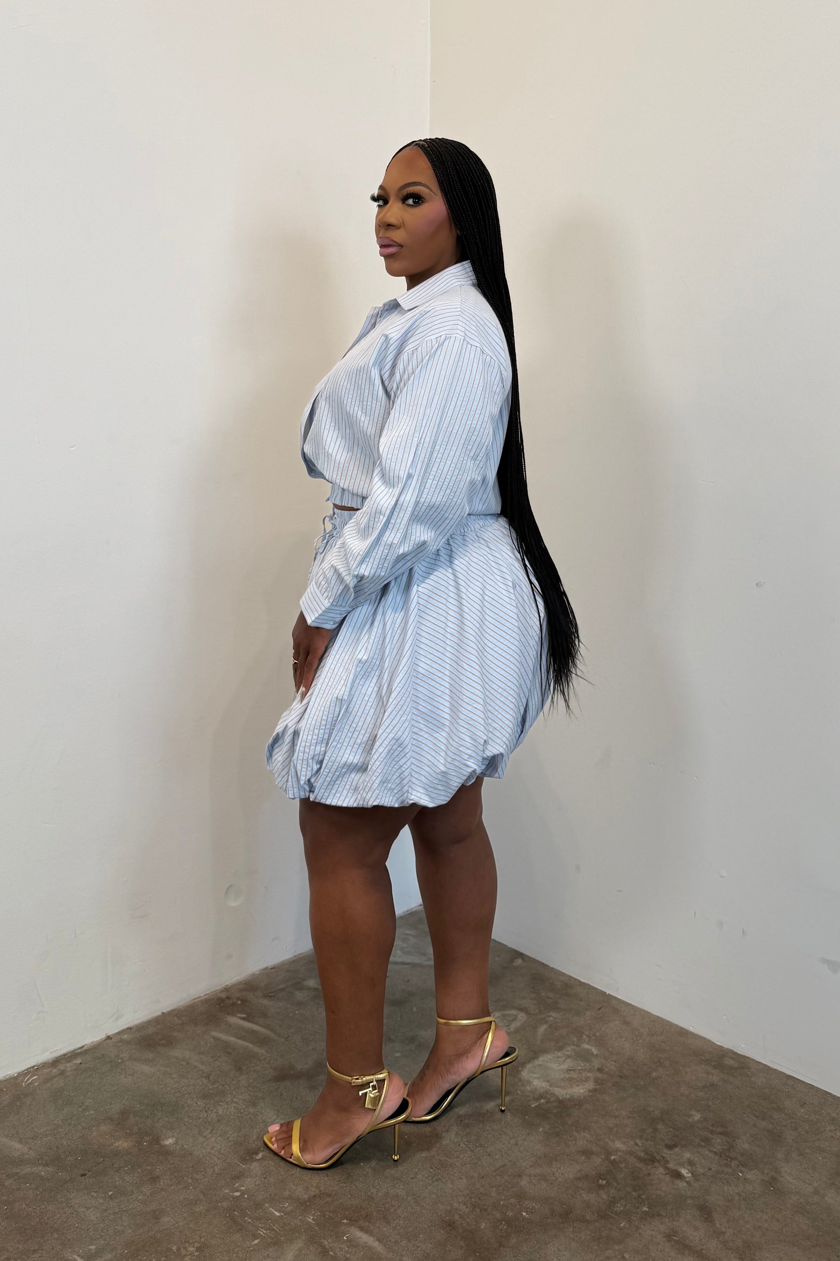 The St.Claire Skirt Set (Blue Pinstripe)