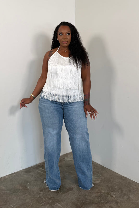 The Spotlight Fringe Top (White)