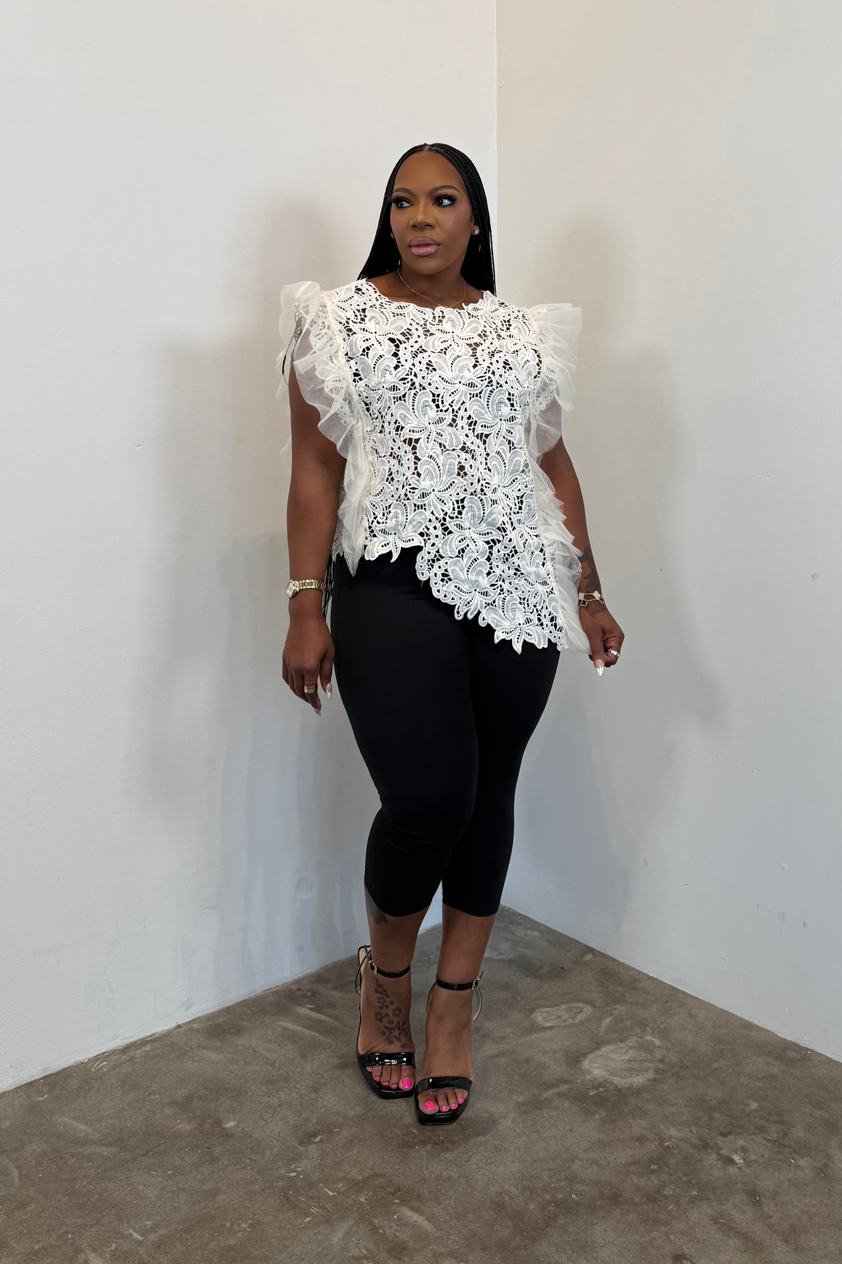 Floral Lace Top (Ivory) 5299