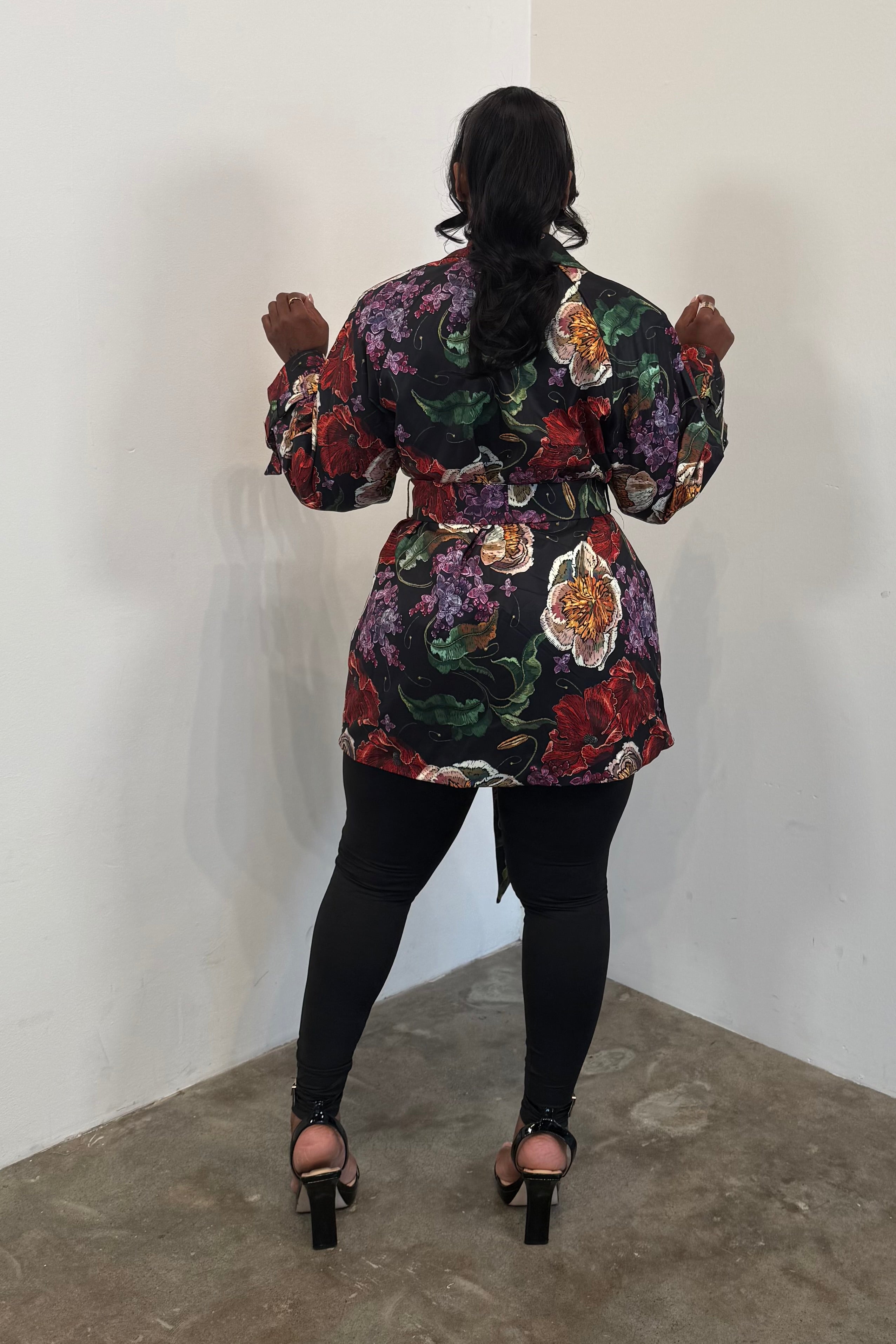 Belted Blazer (Roses)