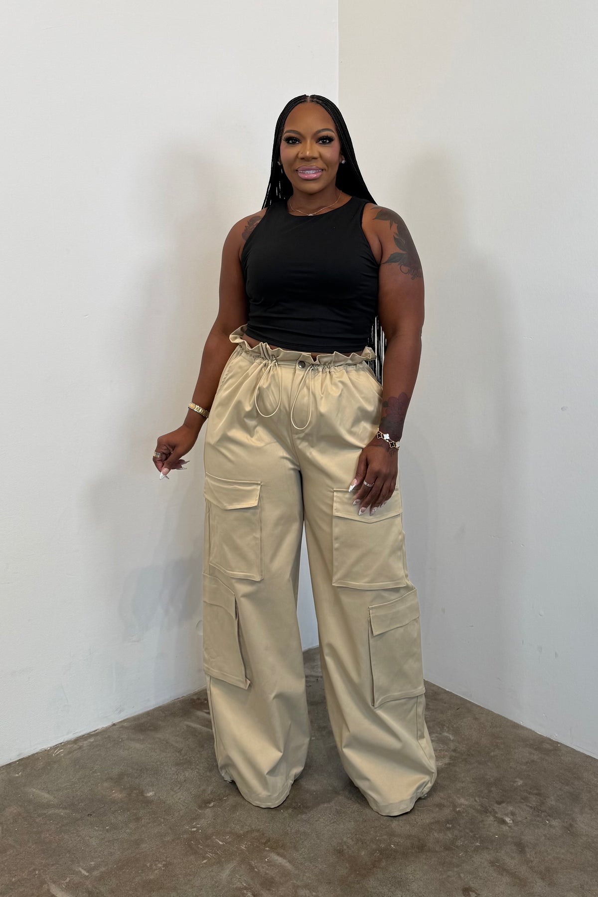 Paper Bag Cargo Pants (Beige)