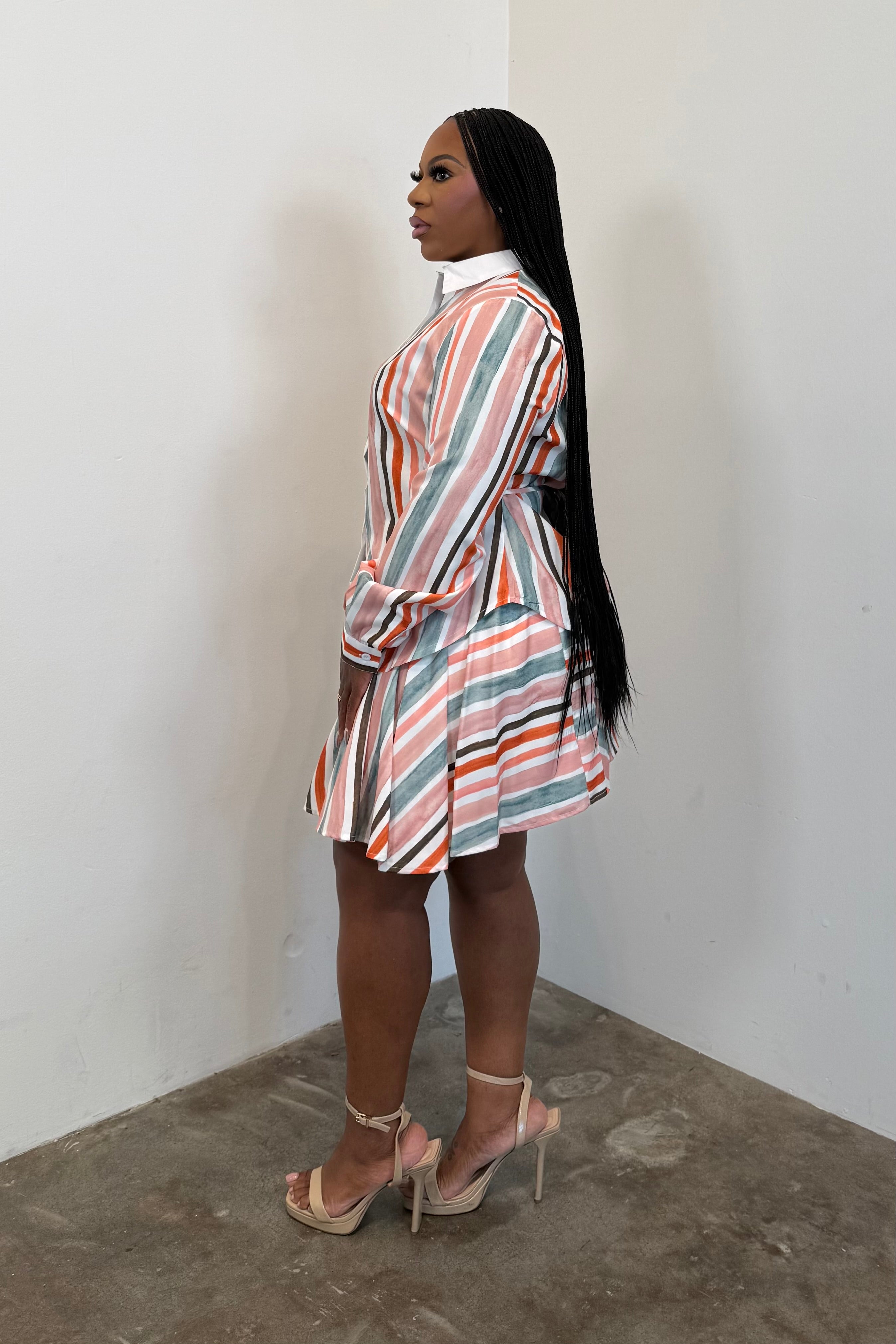 Coastal Club Skirt Set (Green, Red, Brown Pinstripe)
