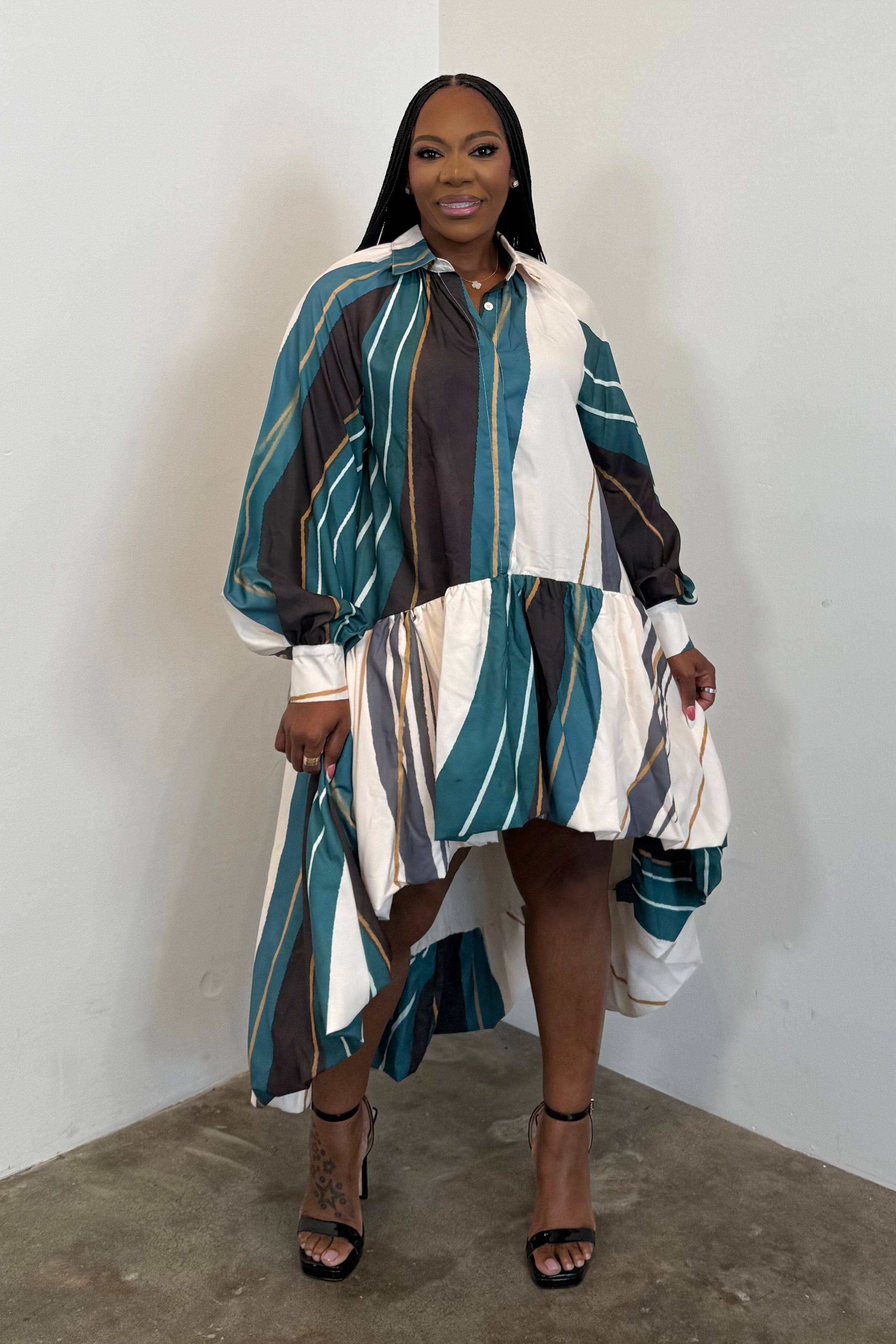 Statement Piece Dress (Green & Cream )