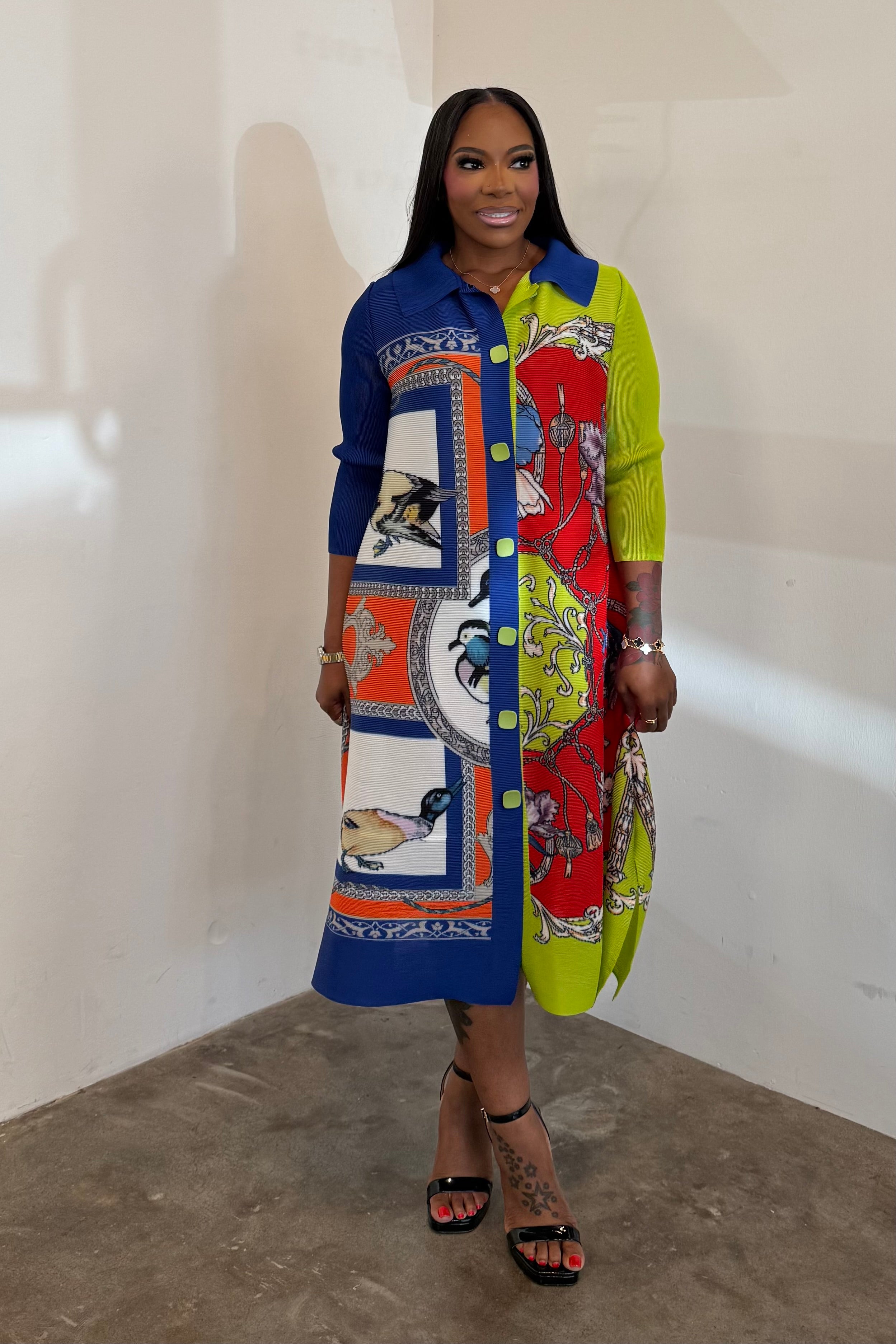 The Scarf Print Dress (Royal & Orange)