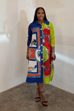 The Scarf Print Dress (Royal & Orange)