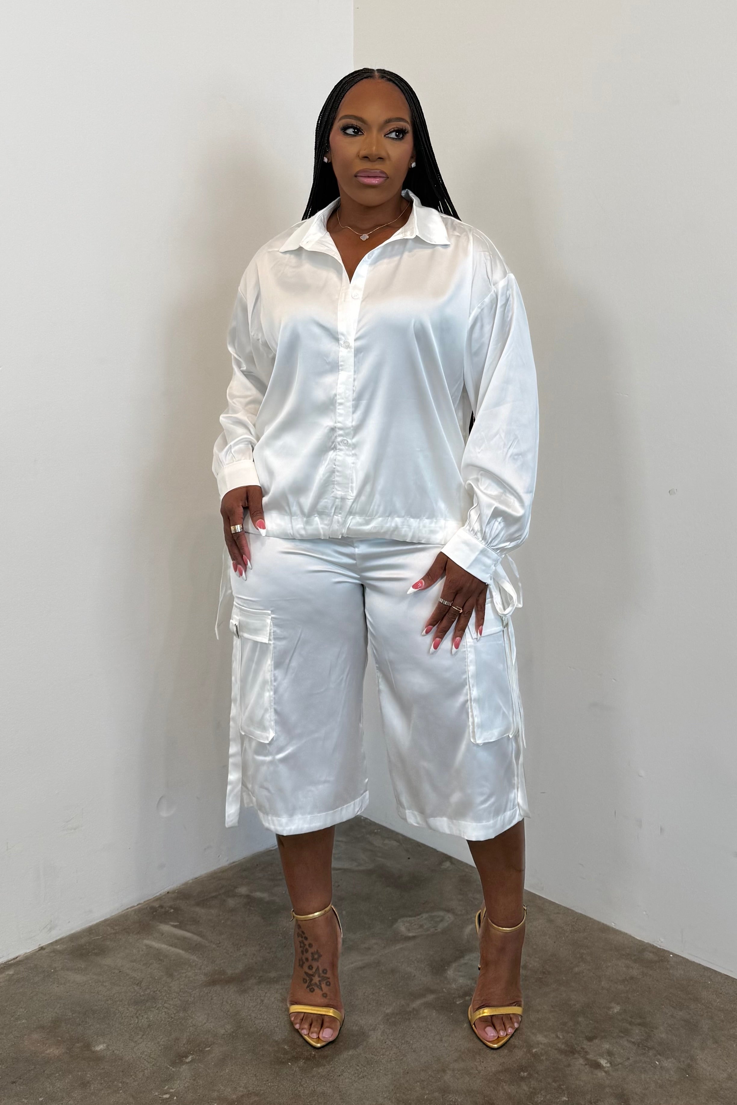 City Luxe Jorts Set (White)