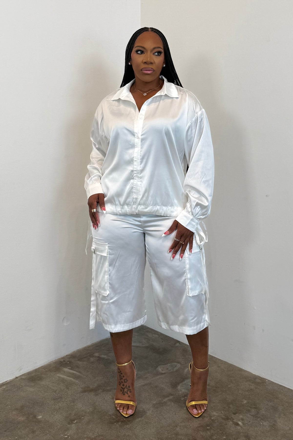 City Luxe Jorts Set (White)