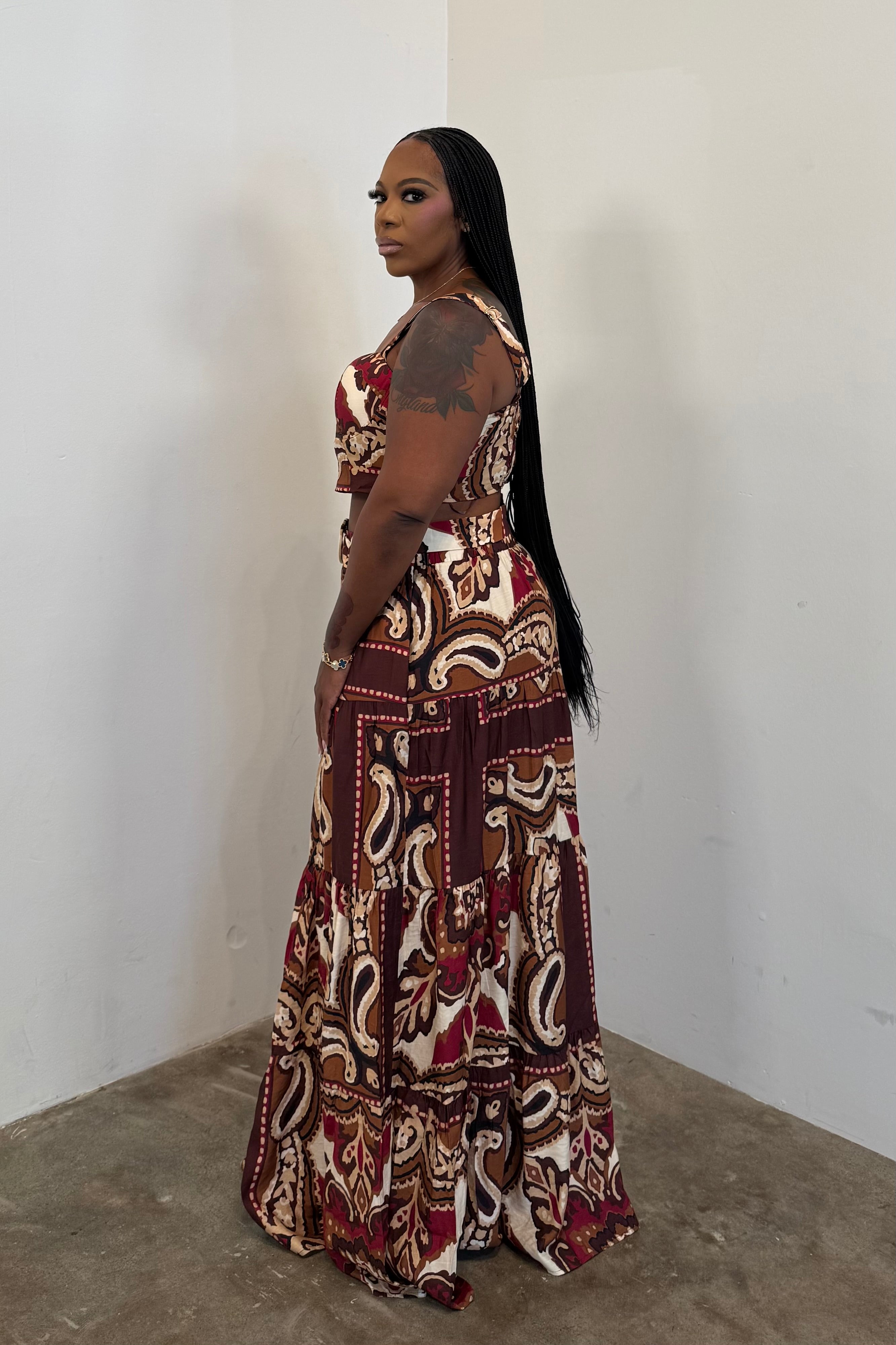Wanderlust Skirt Set (Burgundy)