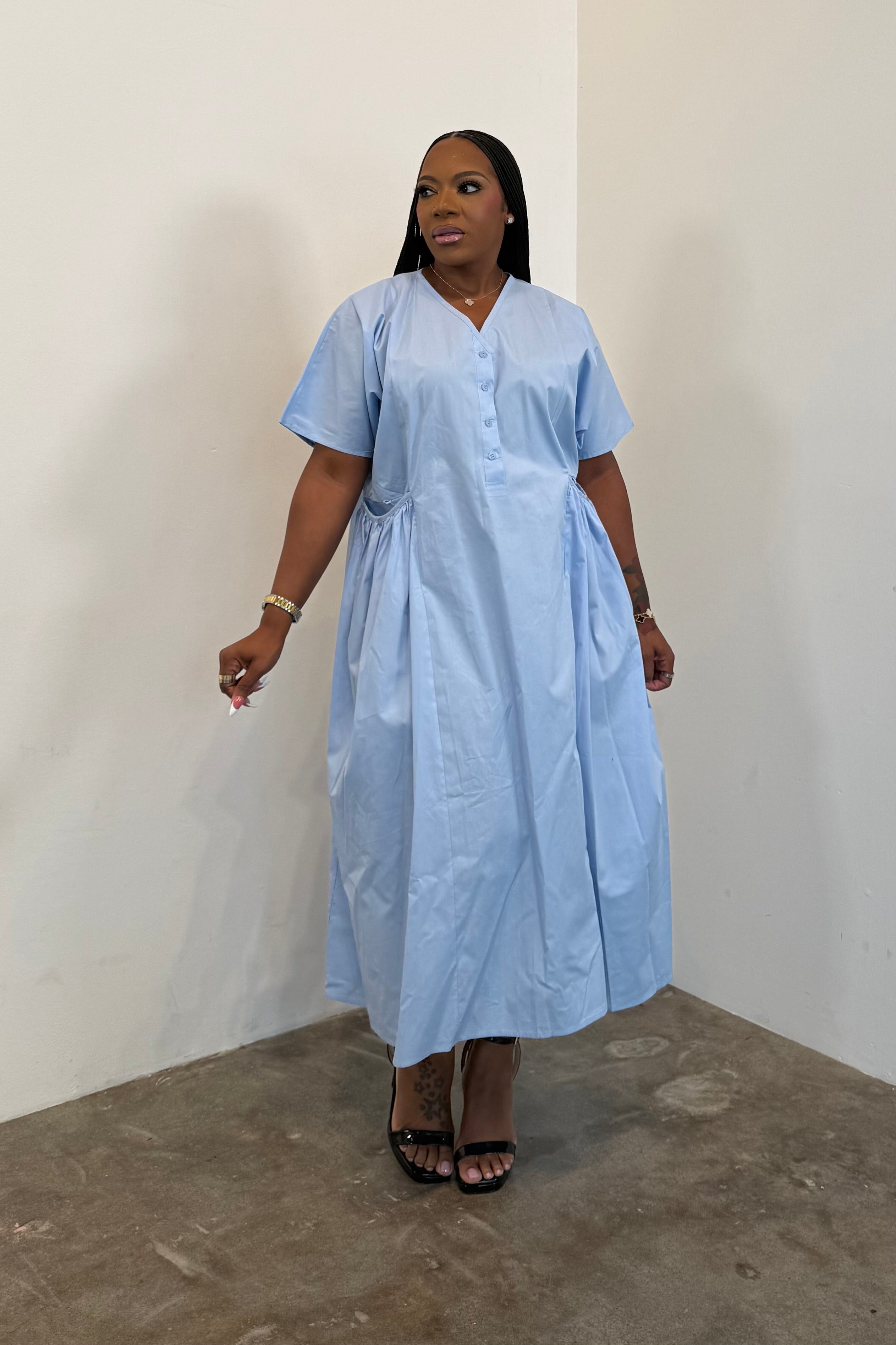 Gathered Grace Dress 5502 (Blue)
