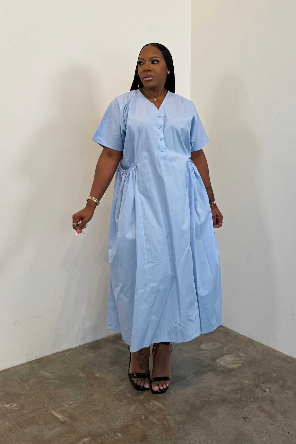 Gathered Grace Dress 5502 (Blue)