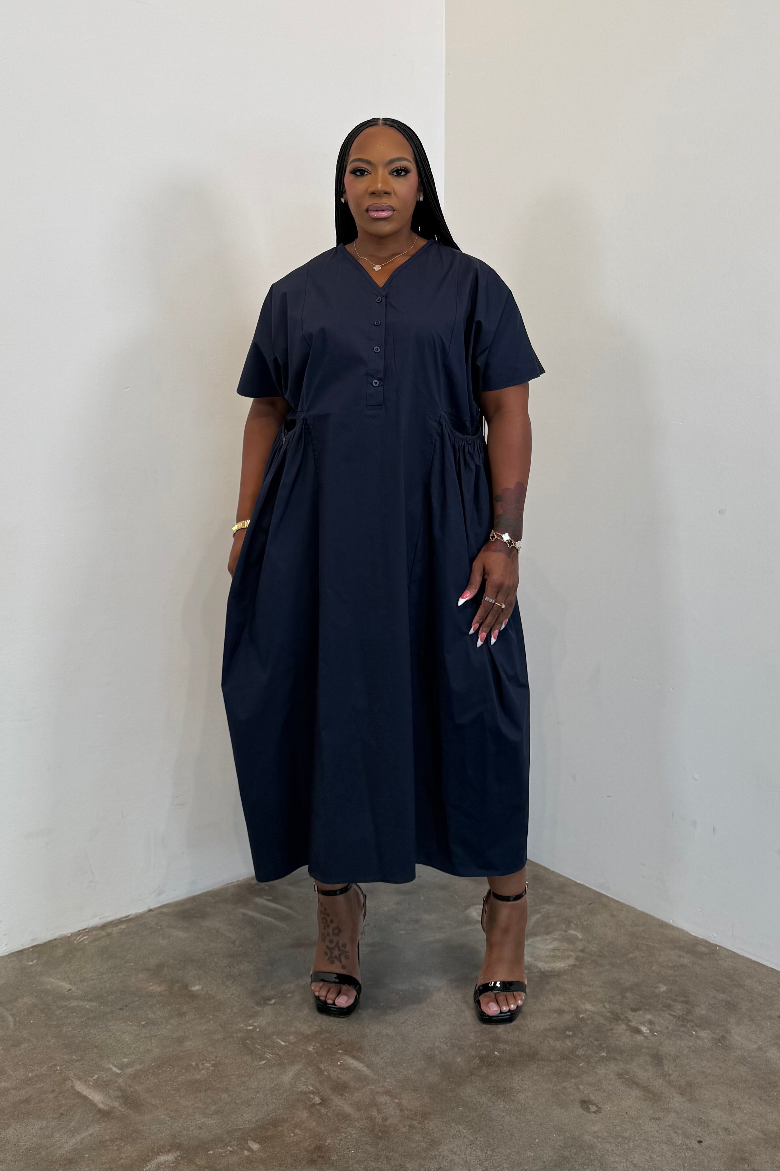 Gathered Grace Dress 5502 (Navy)