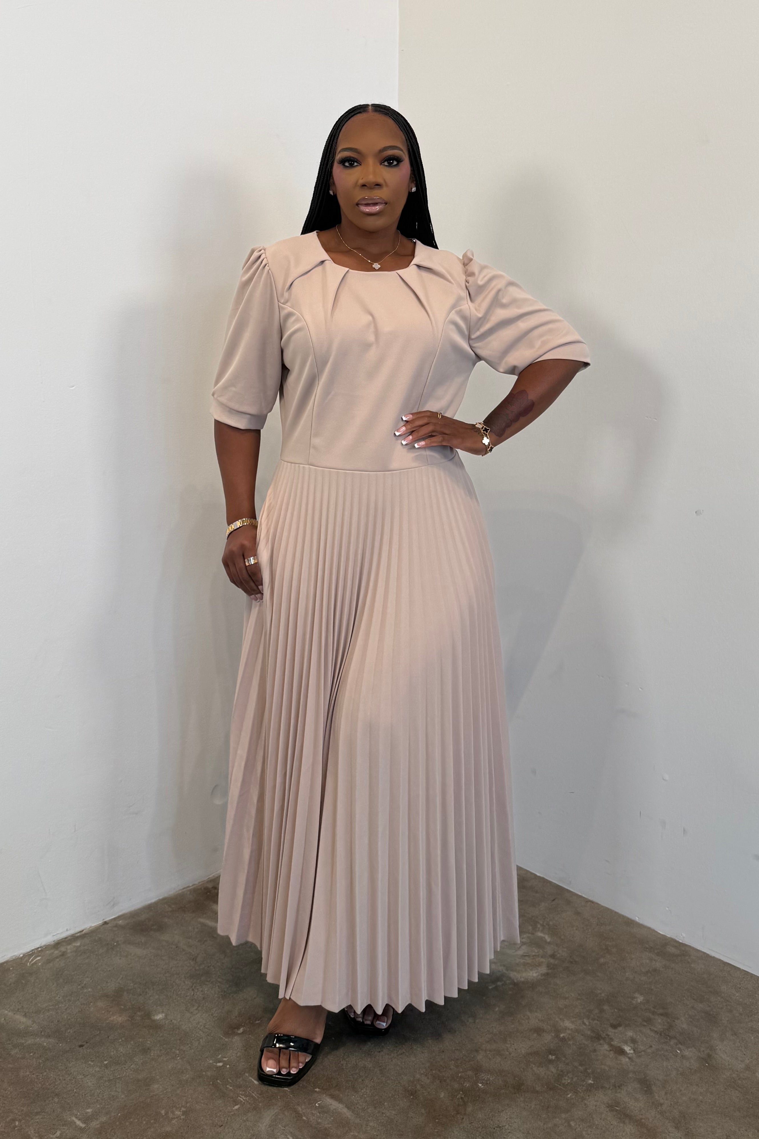 Pleated Grace Dress (Nude)