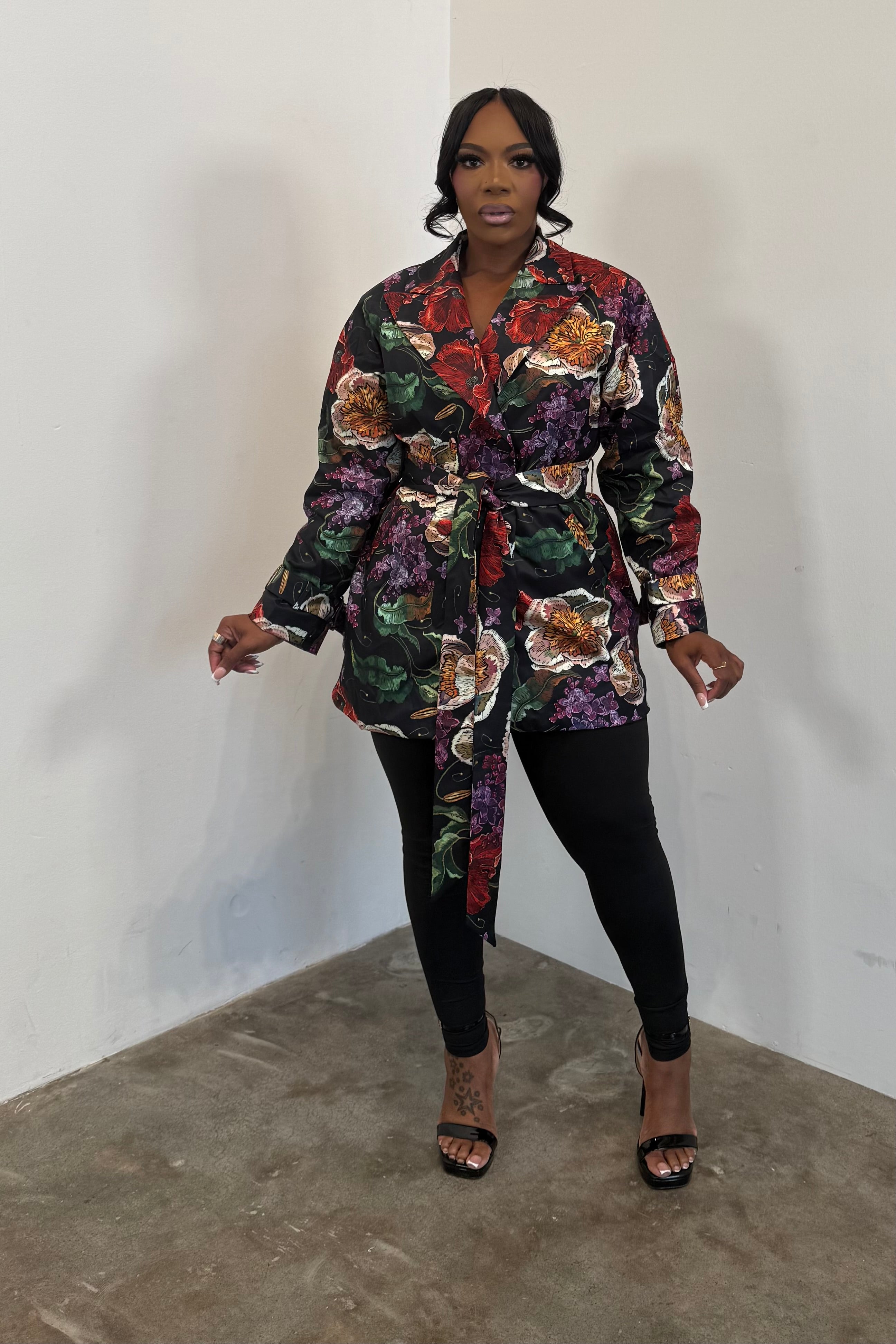 Belted Blazer (Roses)