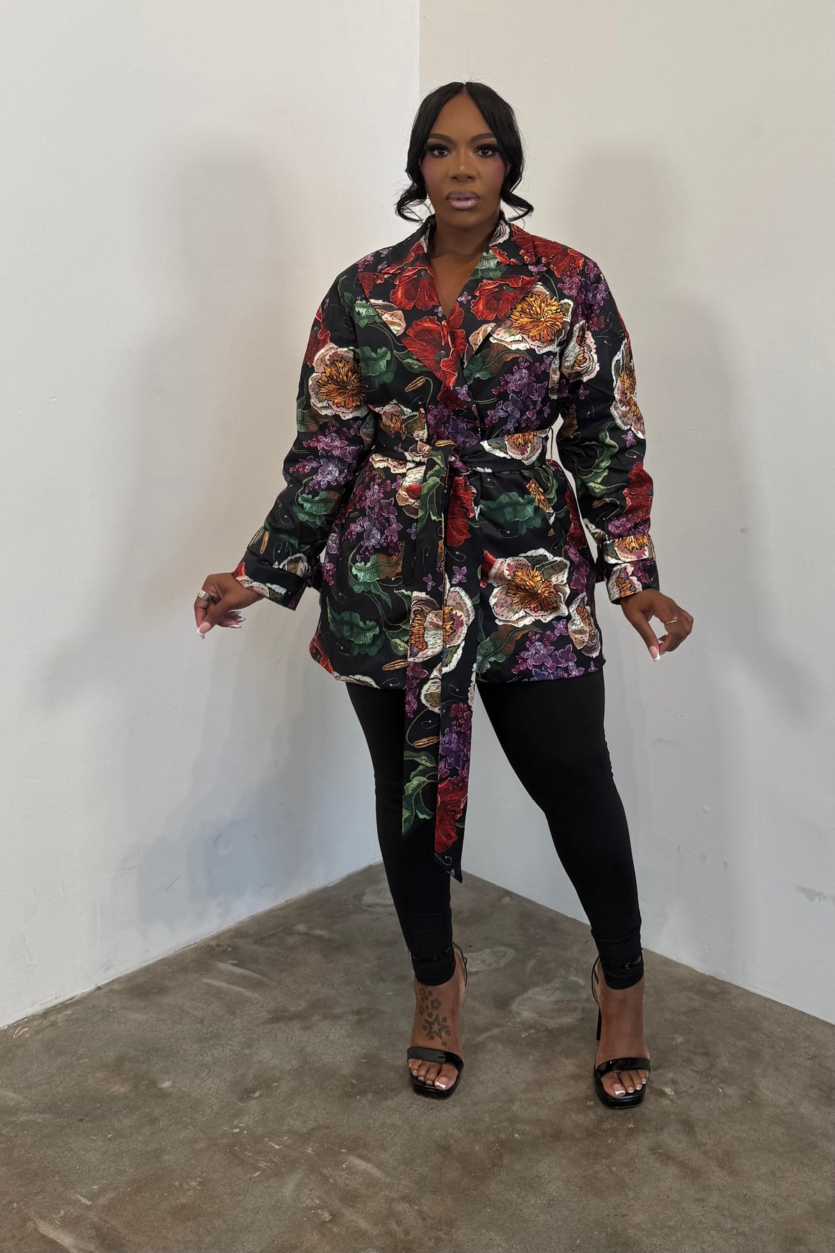 Belted Blazer (Roses)
