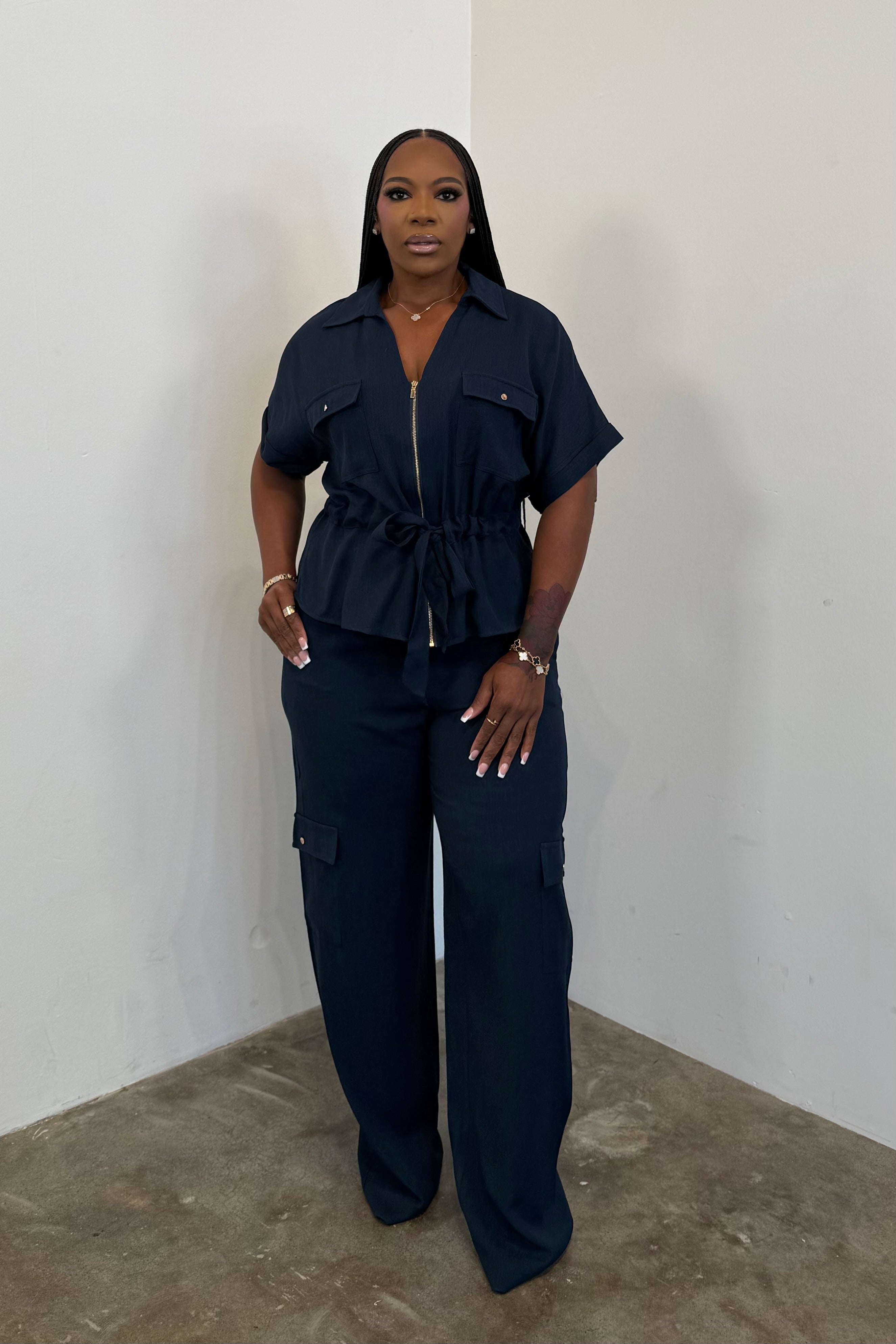 Tied & Tailored Pants Set (Navy)