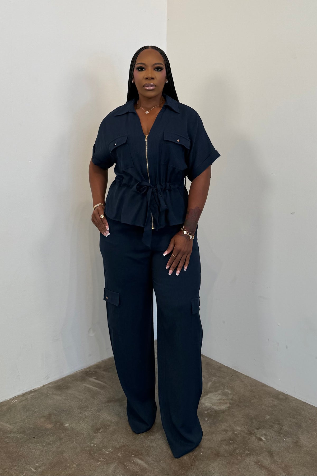 Tied & Tailored Pants Set (Navy)