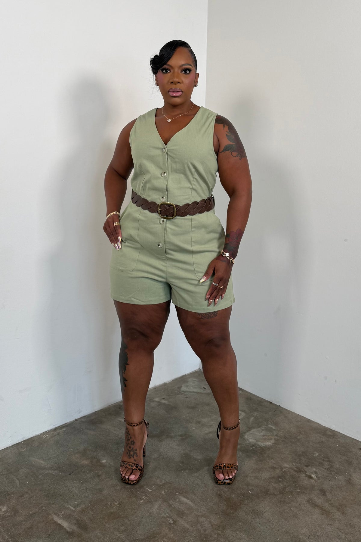 Safari Chic Romper (Sage)