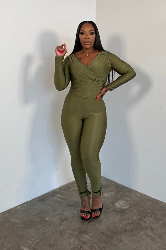 Wrapped In Confidence Pants Set (Olive)