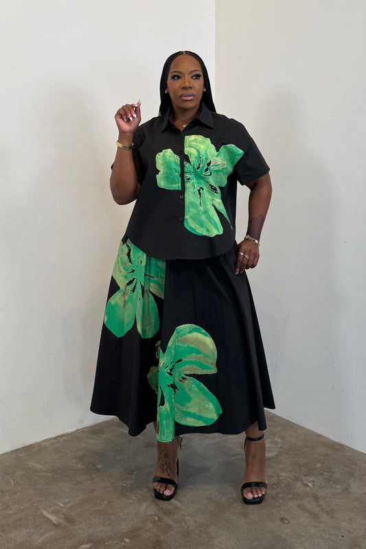 Painted Petals Skirt Set 5582 (Black)