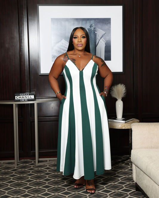 The Timeless Stripe Dress  (I'MarE Exclusive) (Green/White)