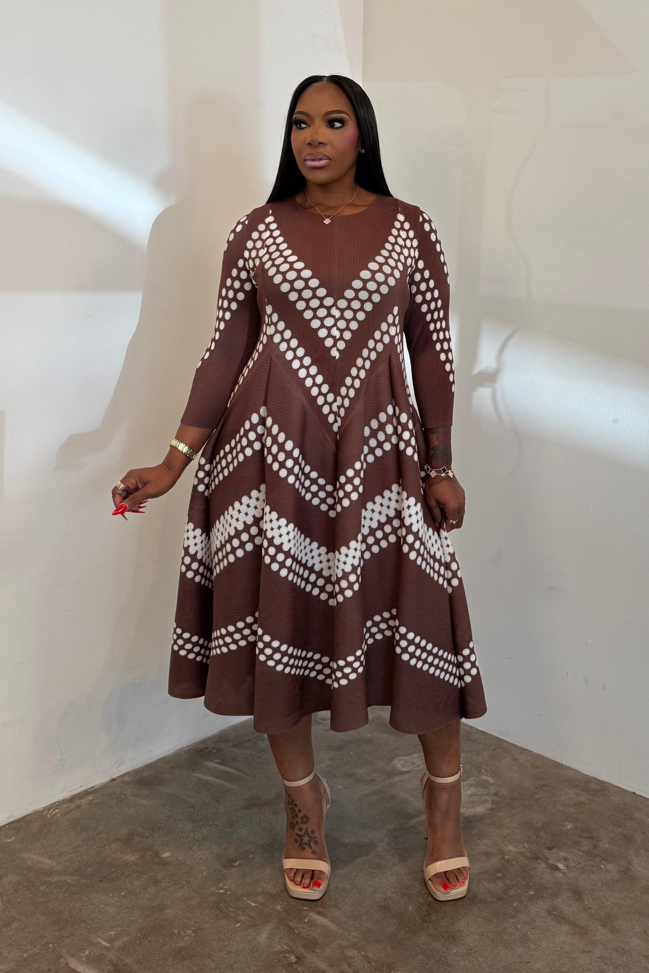 The Zigzag Dress (Brown & White)
