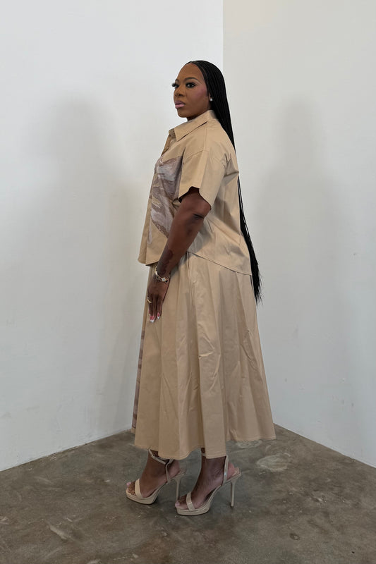 Painted Petals Skirt Set 5582 (Taupe)