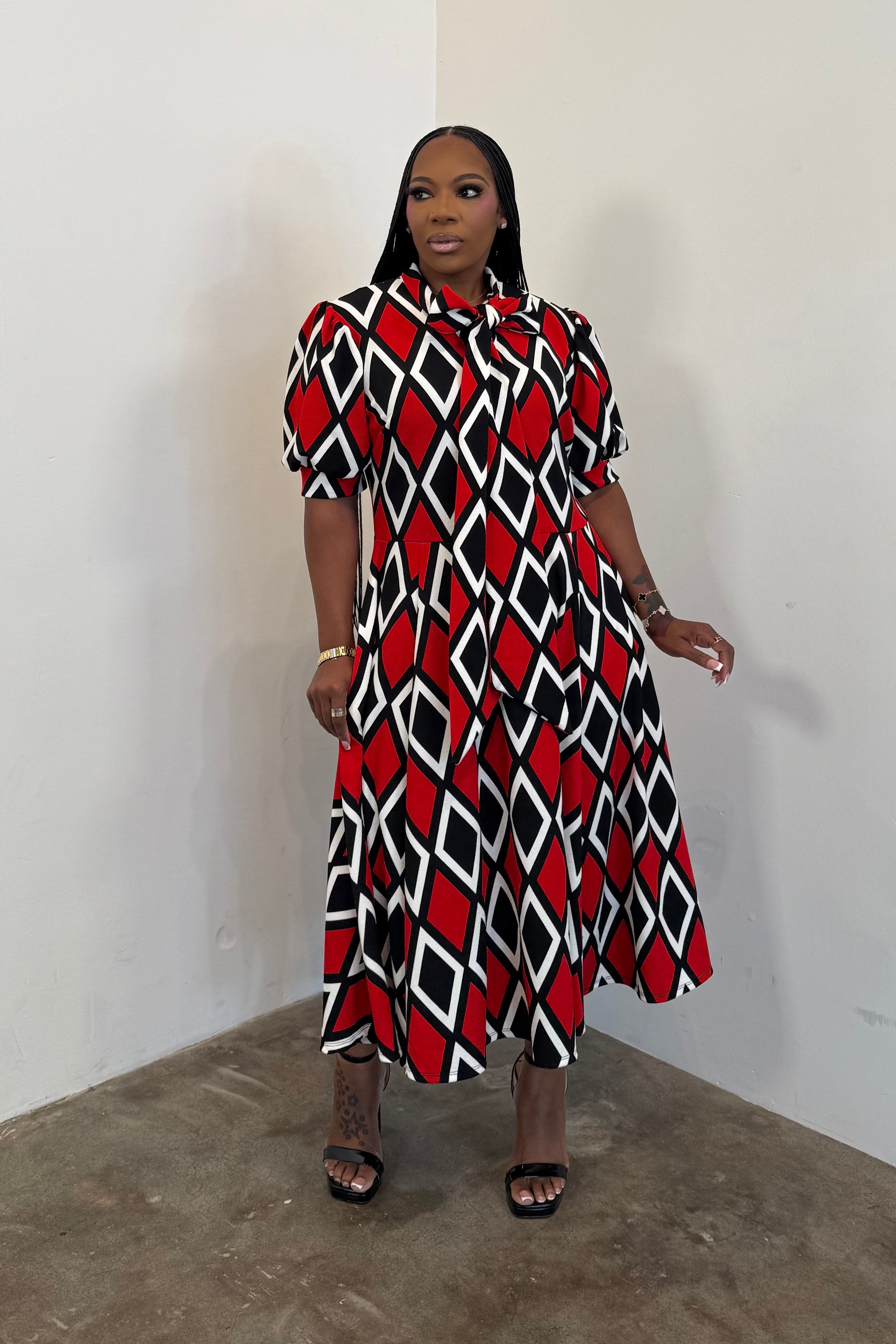 Statement Bow Dress (Red Multi)