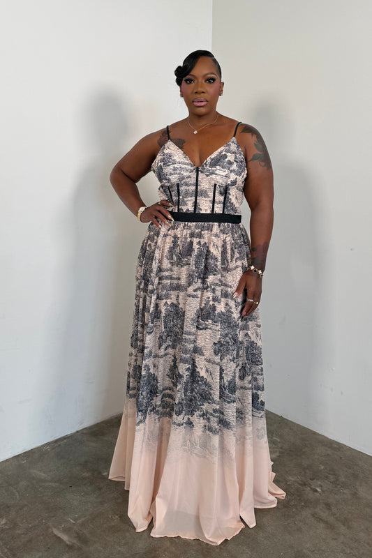 Château Maxi Dress Dress (Taupe & Black)