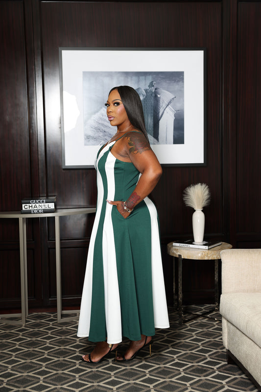 The Timeless Stripe Dress  (I'MarE Exclusive) (Green/White)