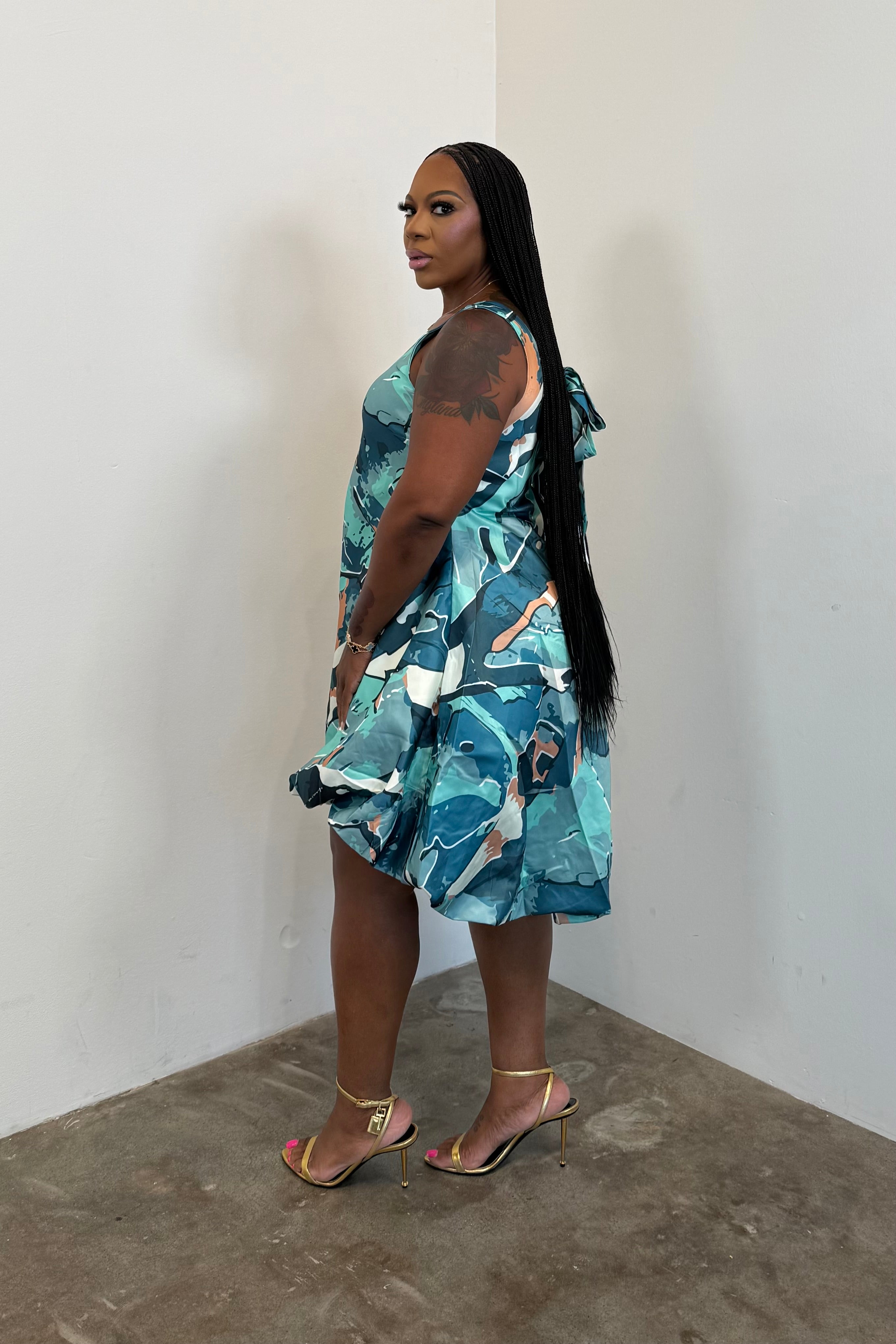 Cloud Dress (Teal & Beige Tropical)