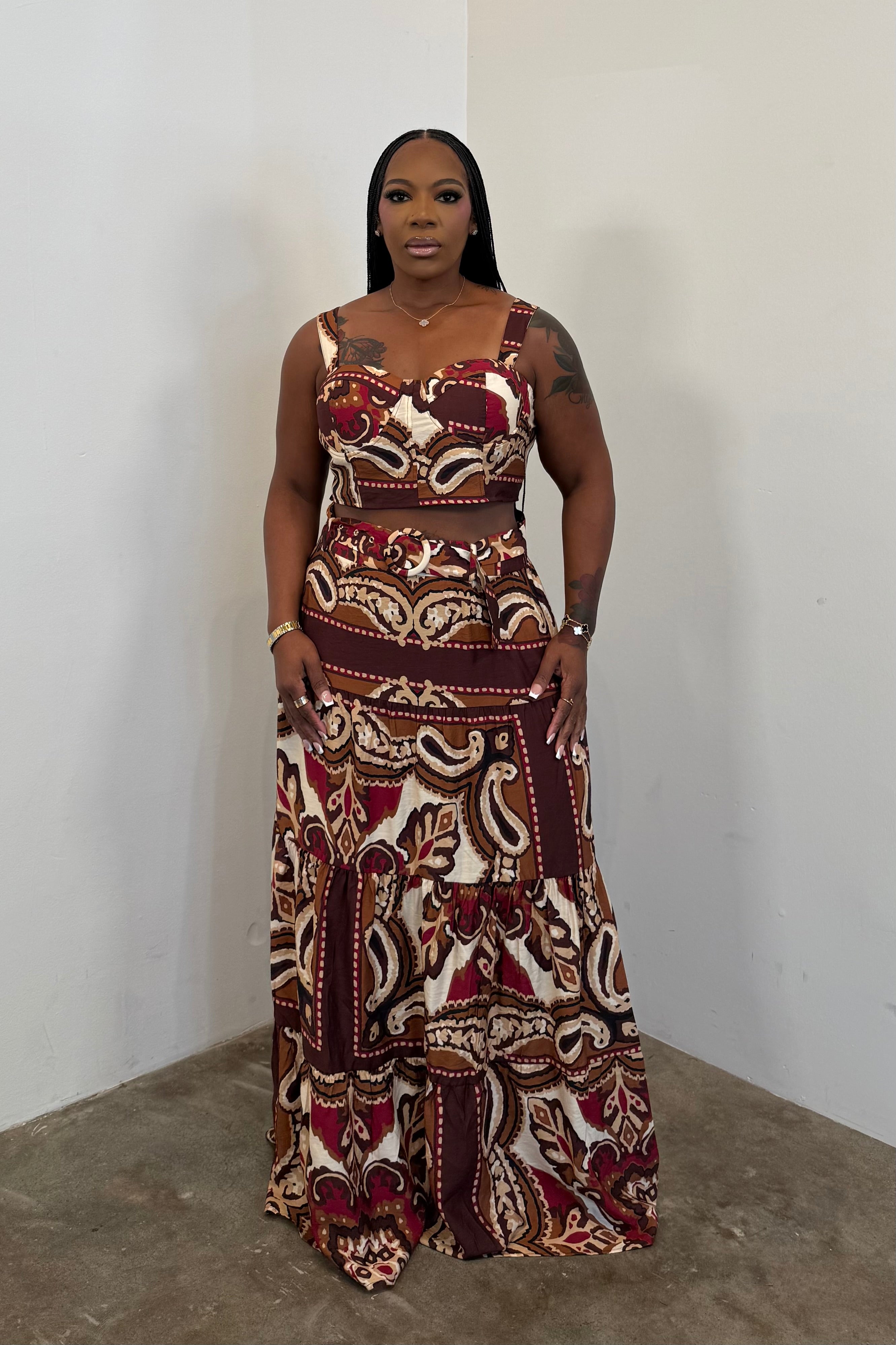 Wanderlust Skirt Set (Burgundy)