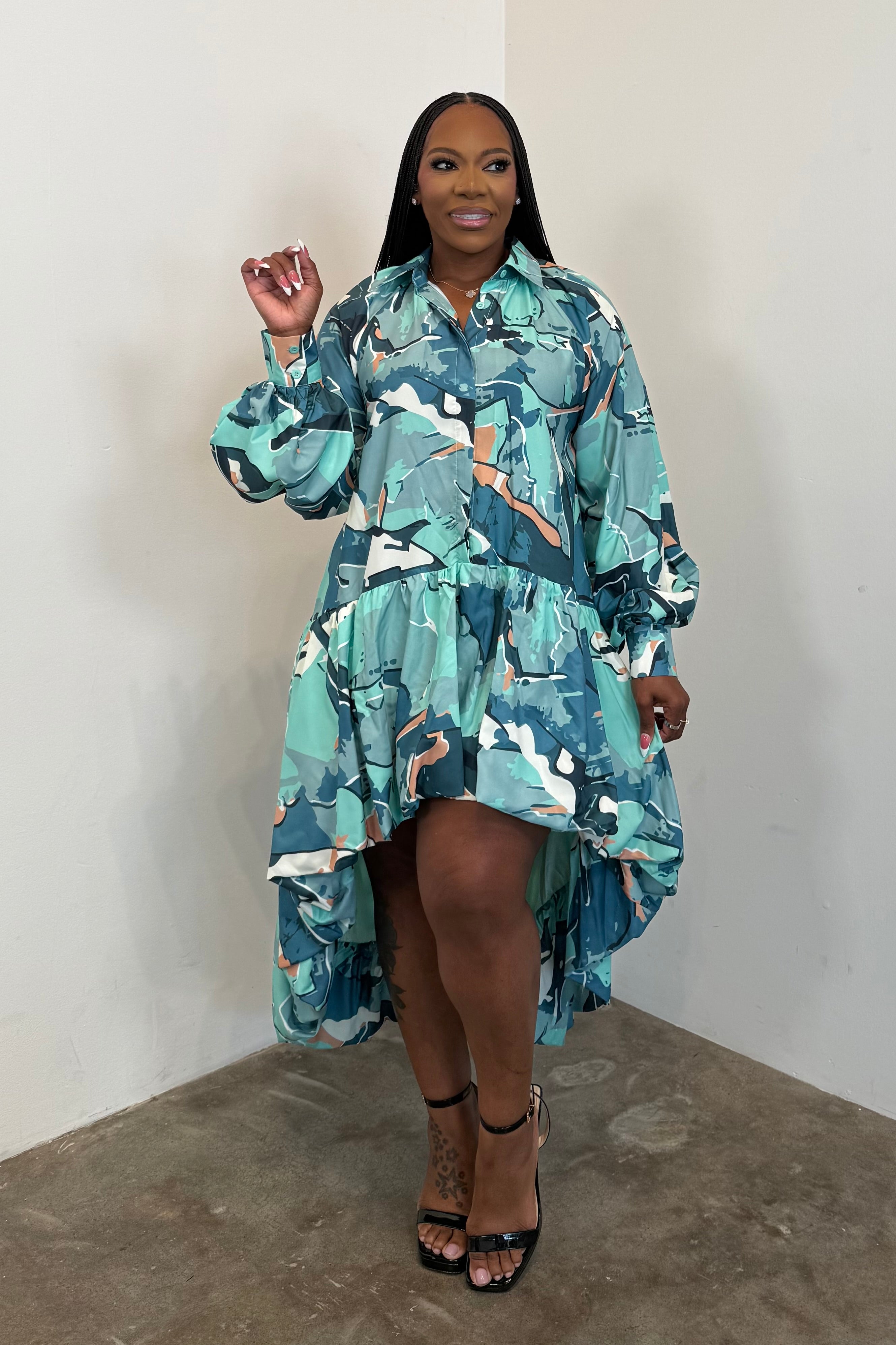 Statement Piece Dress (Teal & Beige Tropical)