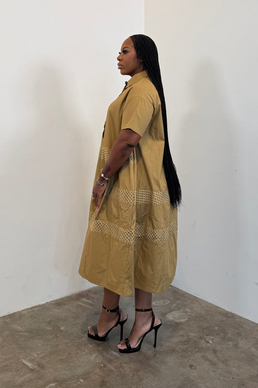 Behind The Lines Dress  (Taupe) 5580