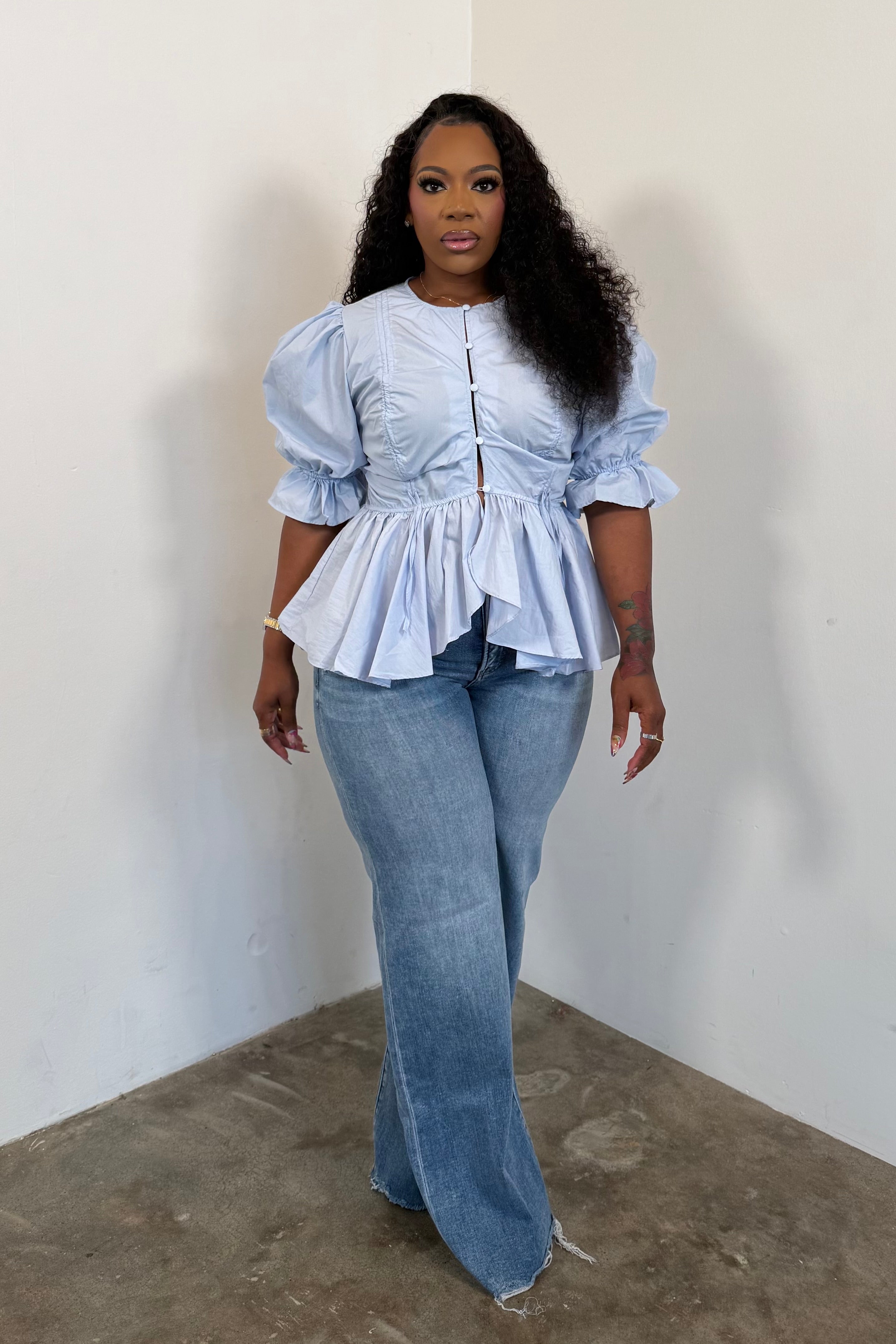 The Couture Peplum Top (Lt Blue) – I'MarE Boutique