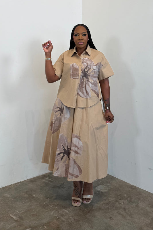 Painted Petals Skirt Set 5582 (Taupe)