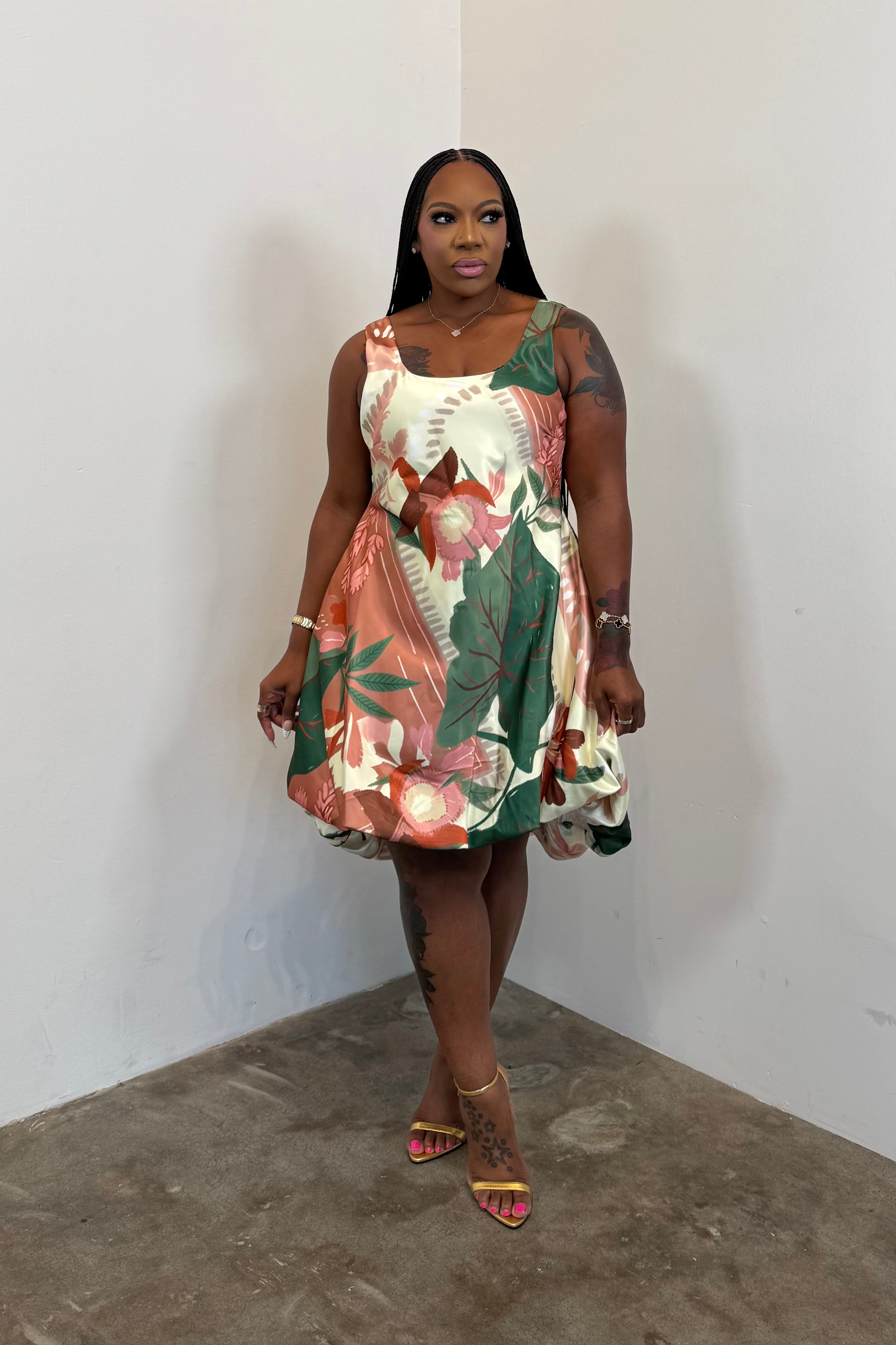 Cloud Dress (Green & Cream Flrl)